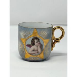 ANTIQUE German Tettau Handpainted Porcelain Teacup Angel Cherub Late 1800s